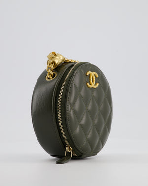 Chanel Lambskin Quilted Khaki Round Coco Crush Clutch with Brushed Gold Hardware