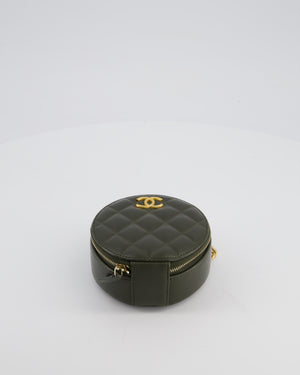 Chanel Lambskin Quilted Khaki Round Coco Crush Clutch with Brushed Gold Hardware