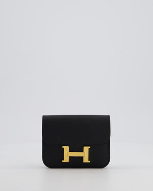 Hermès Constance Slim Belt Wallet Bag in Black Epsom Leather with Pocket and Gold Hardware