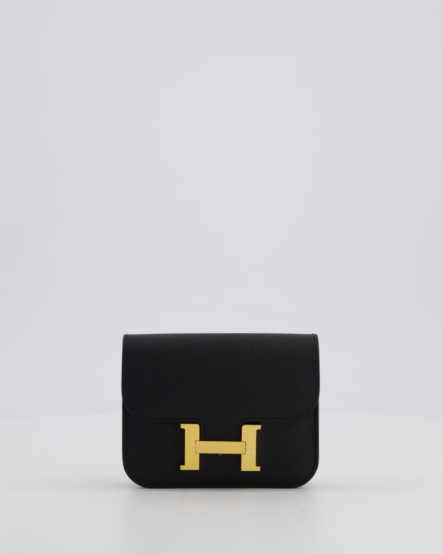 Hermès Constance Slim Belt Wallet Bag in Black Epsom Leather with Pocket and Gold Hardware