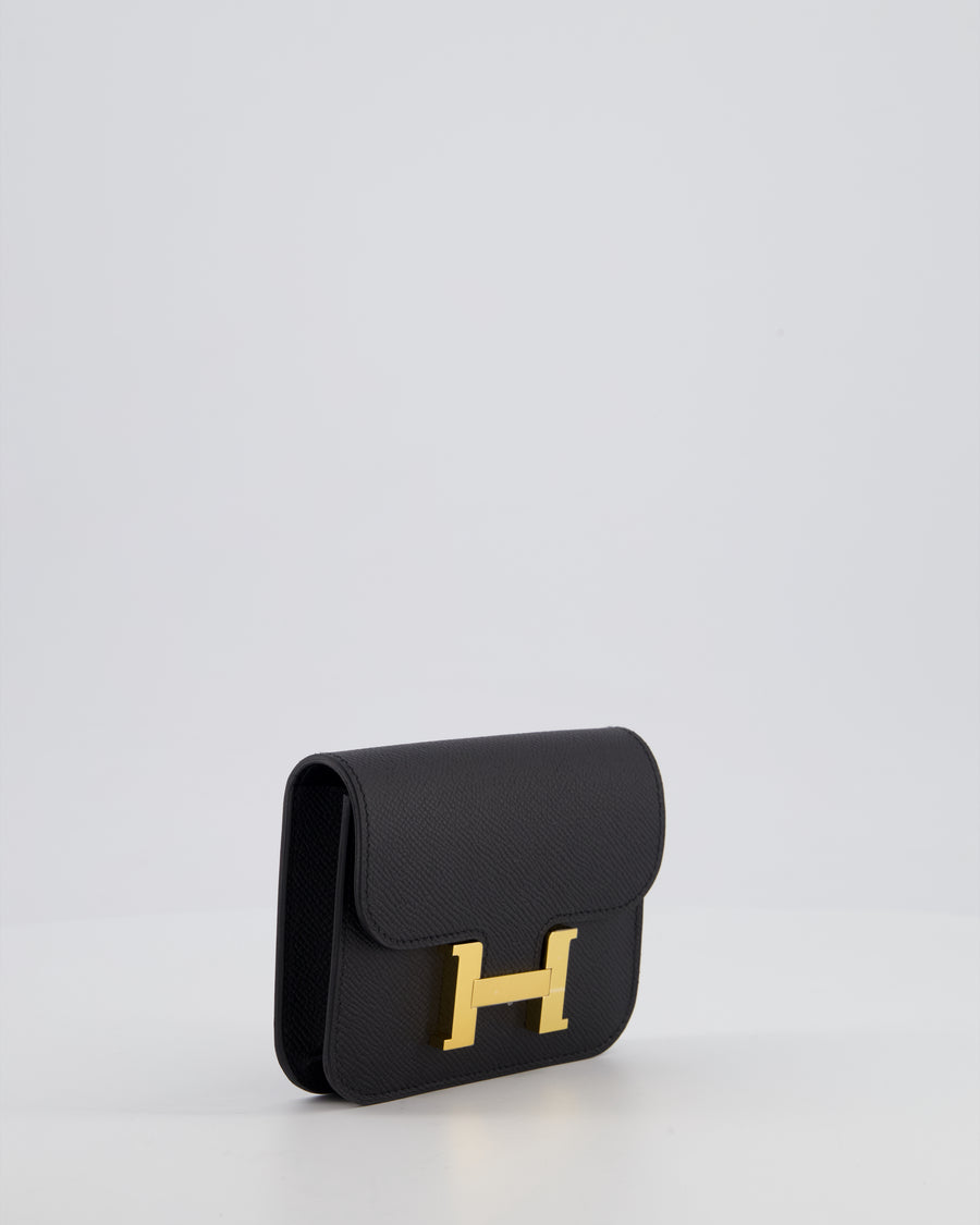 Hermès Constance Slim Belt Wallet Bag in Black Epsom Leather with Pocket and Gold Hardware