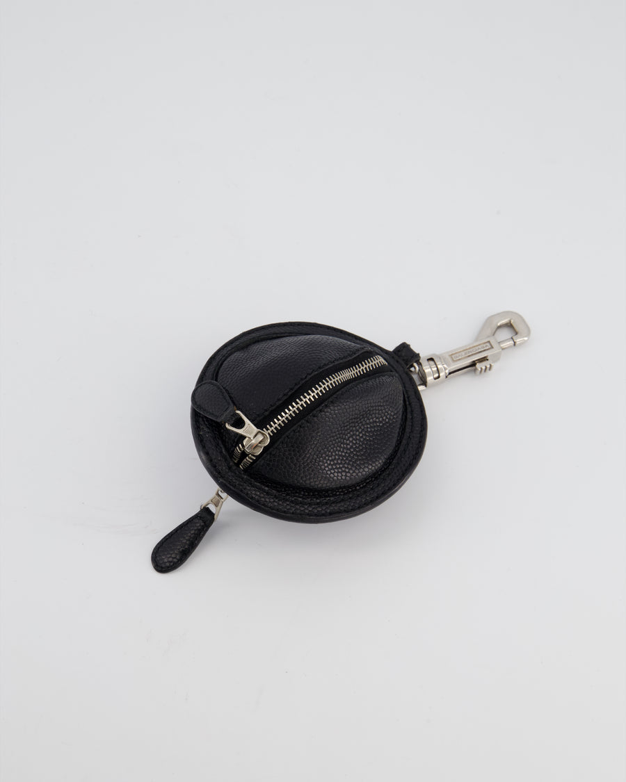 Balenciaga Black Round Leather Coin Purse with Silver Hardware