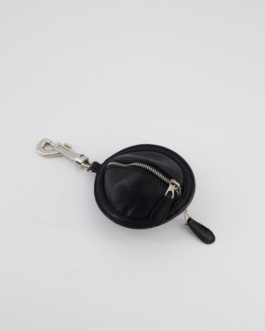Balenciaga Black Round Leather Coin Purse with Silver Hardware