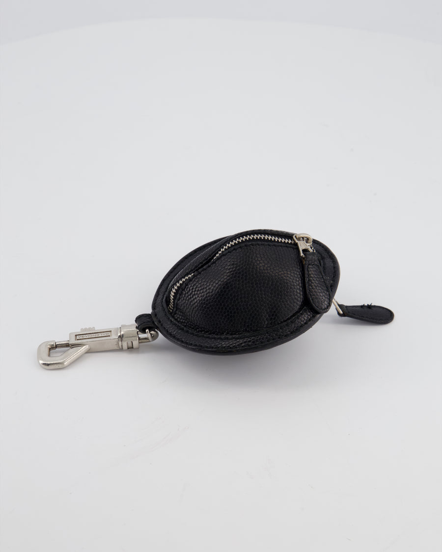 Balenciaga Black Round Leather Coin Purse with Silver Hardware