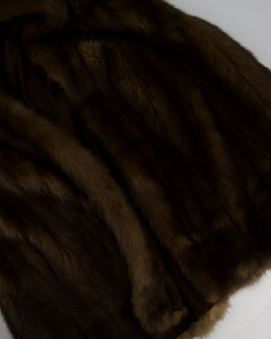 Brown Sable Real Fur Long Coat with Half Sleeve Detail Size UK 10-12