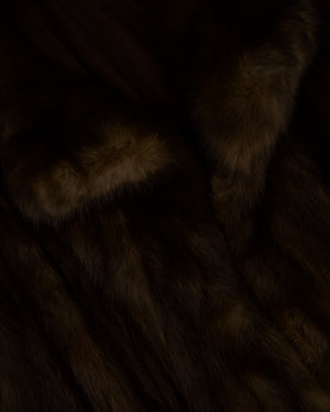 Brown Sable Real Fur Long Coat with Half Sleeve Detail Size UK 10-12