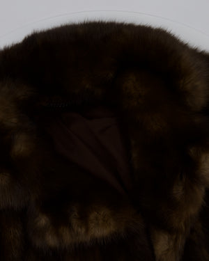 Brown Sable Fur Long Coat with Half Sleeve Detail Size UK 8-12