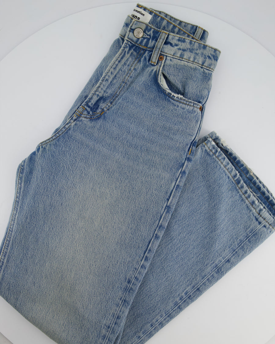 Reformation Light Blue Straight Fit Jeans with Distressed Pocket Detailing Size 24 (UK 6)