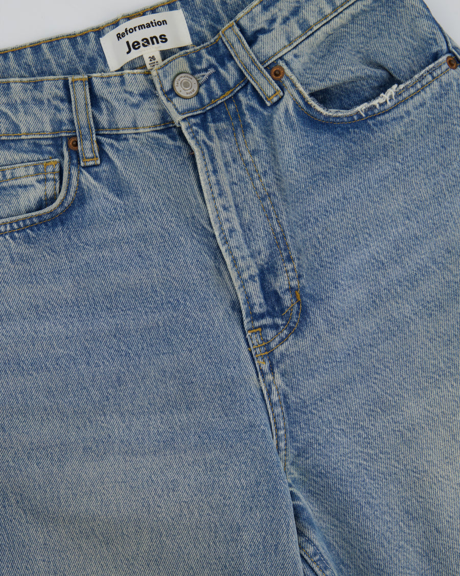Reformation Light Blue Straight Fit Jeans with Distressed Pocket Detailing Size 24 (UK 6)