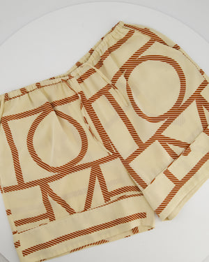 Toteme Silk Beige Long Sleeve Shirt and Shorts Set with Monogram Details Size XS (UK6)