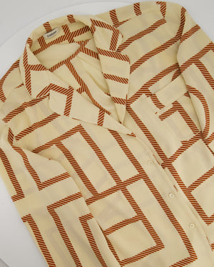 Toteme Silk Beige Long Sleeve Shirt and Shorts Set with Monogram Details Size XS (UK6)