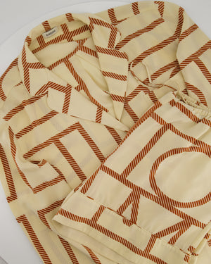 Toteme Silk Beige Long Sleeve Shirt and Shorts Set with Monogram Details Size XS (UK6)