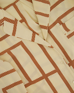 Toteme Silk Beige Long Sleeve Shirt and Shorts Set with Monogram Details Size XS (UK6)