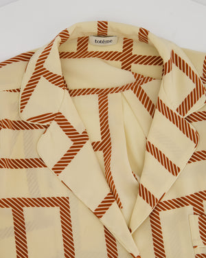 Toteme Silk Beige Long Sleeve Shirt and Shorts Set with Monogram Details Size XS (UK6)