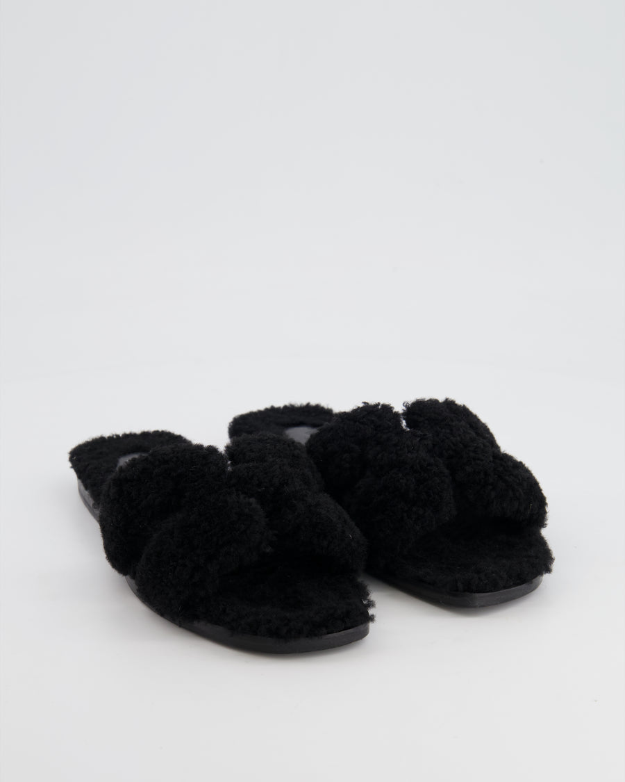 Hermès Black Shearling Oran Sandal Size EU 37