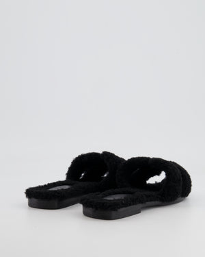 Hermès Black Shearling Oran Sandal Size EU 37