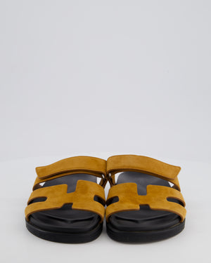 Hermès Chypre Sandals in Gold Suede Leather Size EU 37