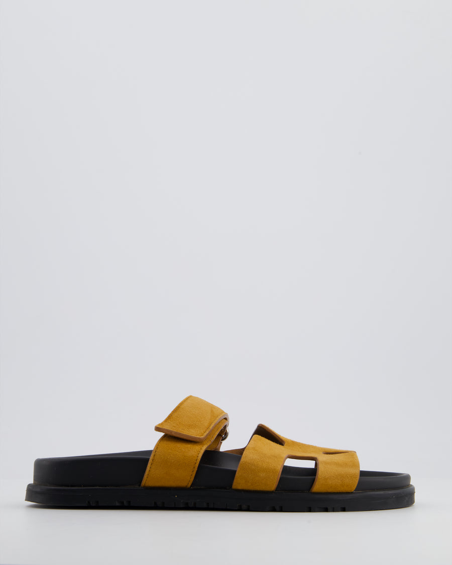 Hermès Chypre Sandals in Gold Suede Leather Size EU 37