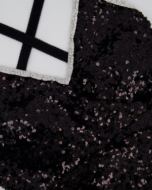 Dolce & Gabbana Exclusive Black Sequin Midi Dress with Embellished Strap Detail Size IT 48 (UK 16)