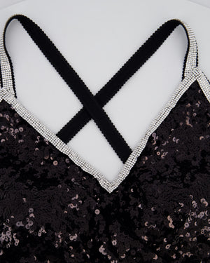 Dolce & Gabbana Exclusive Black Sequin Midi Dress with Embellished Strap Detail Size IT 48 (UK 16)