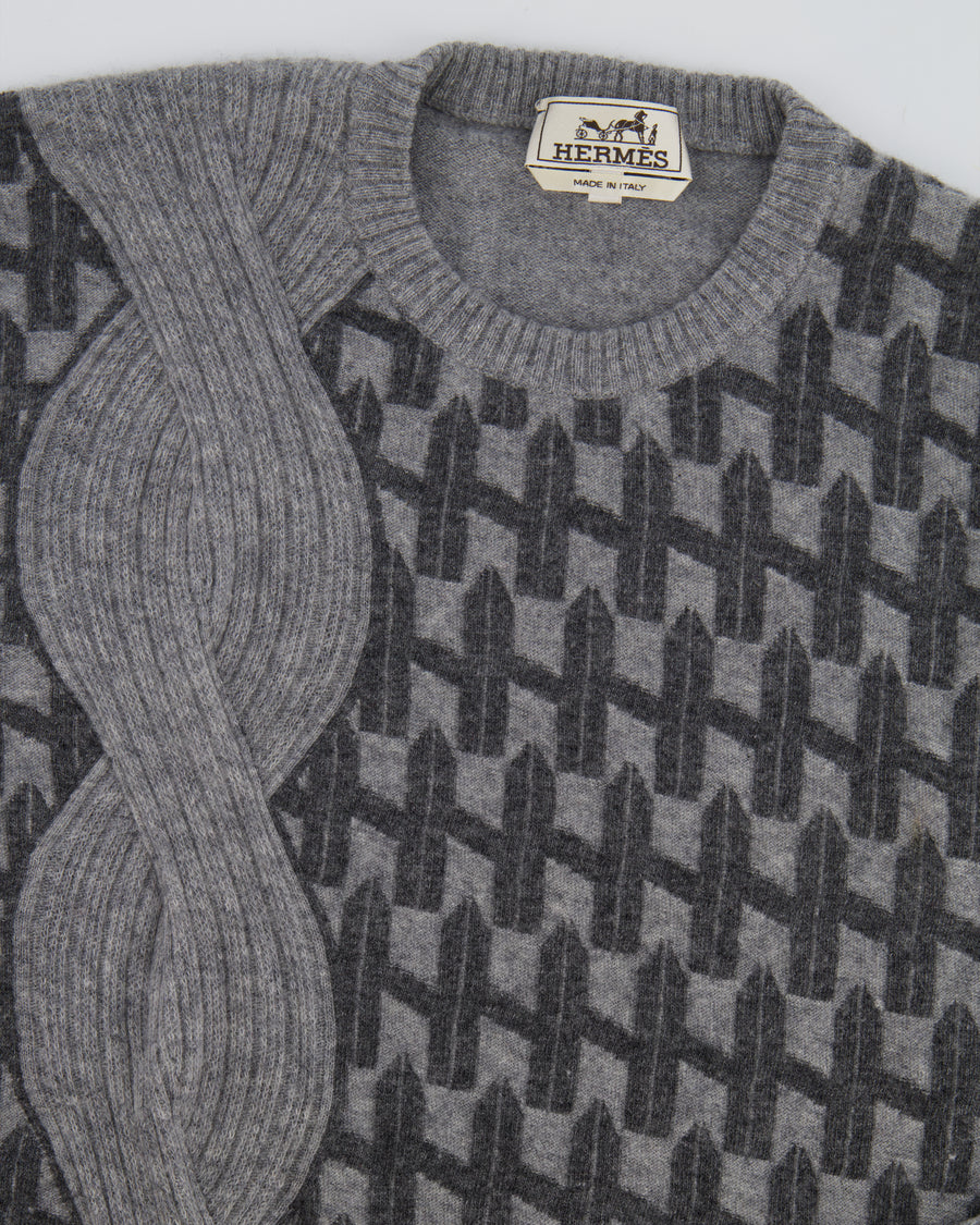 Hermès Grey Cashmere Jumper with H Logo Print Detail Size M (UK 10)