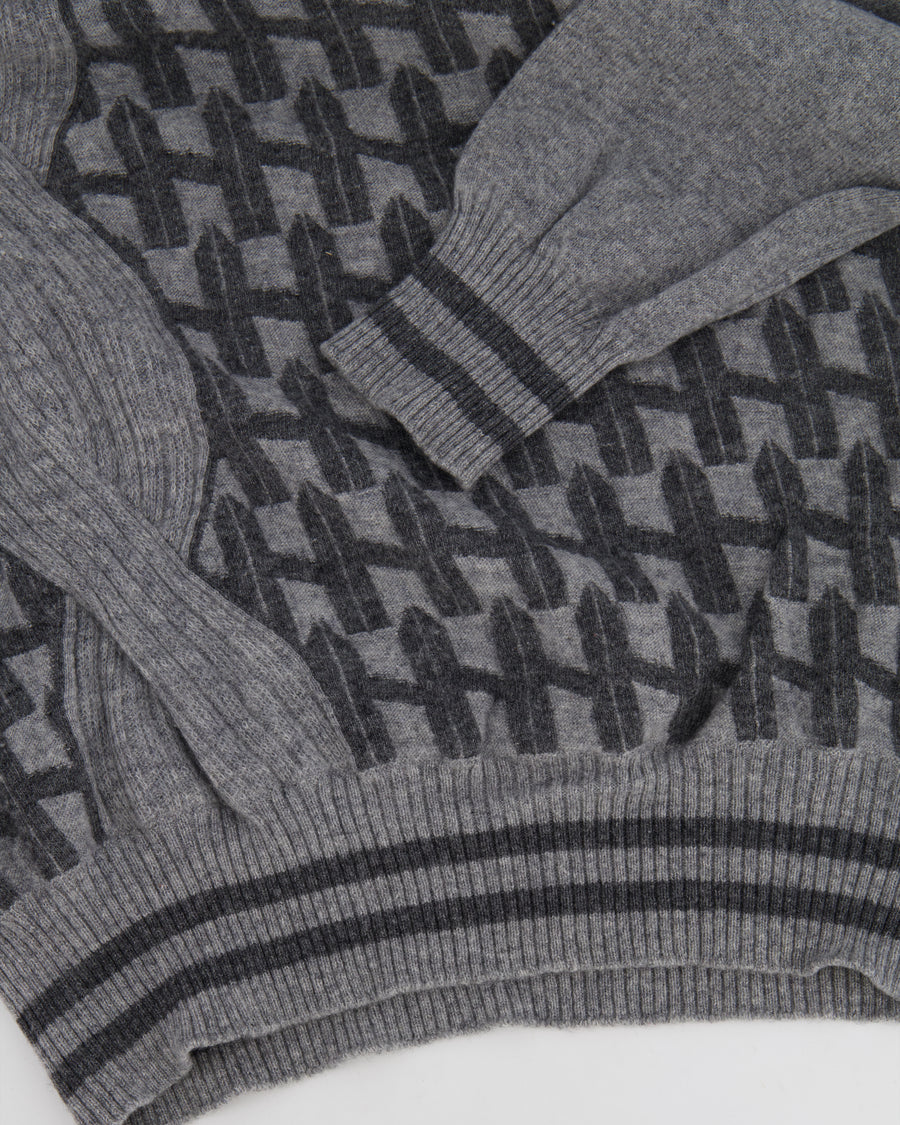 Hermès Grey Cashmere Jumper with H Logo Print Detail Size M (UK 10)