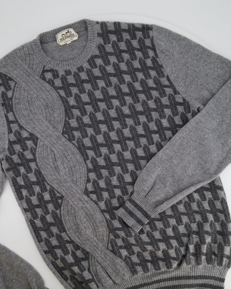 Hermès Grey Cashmere Jumper with H Logo Print Detail Size M (UK 10)