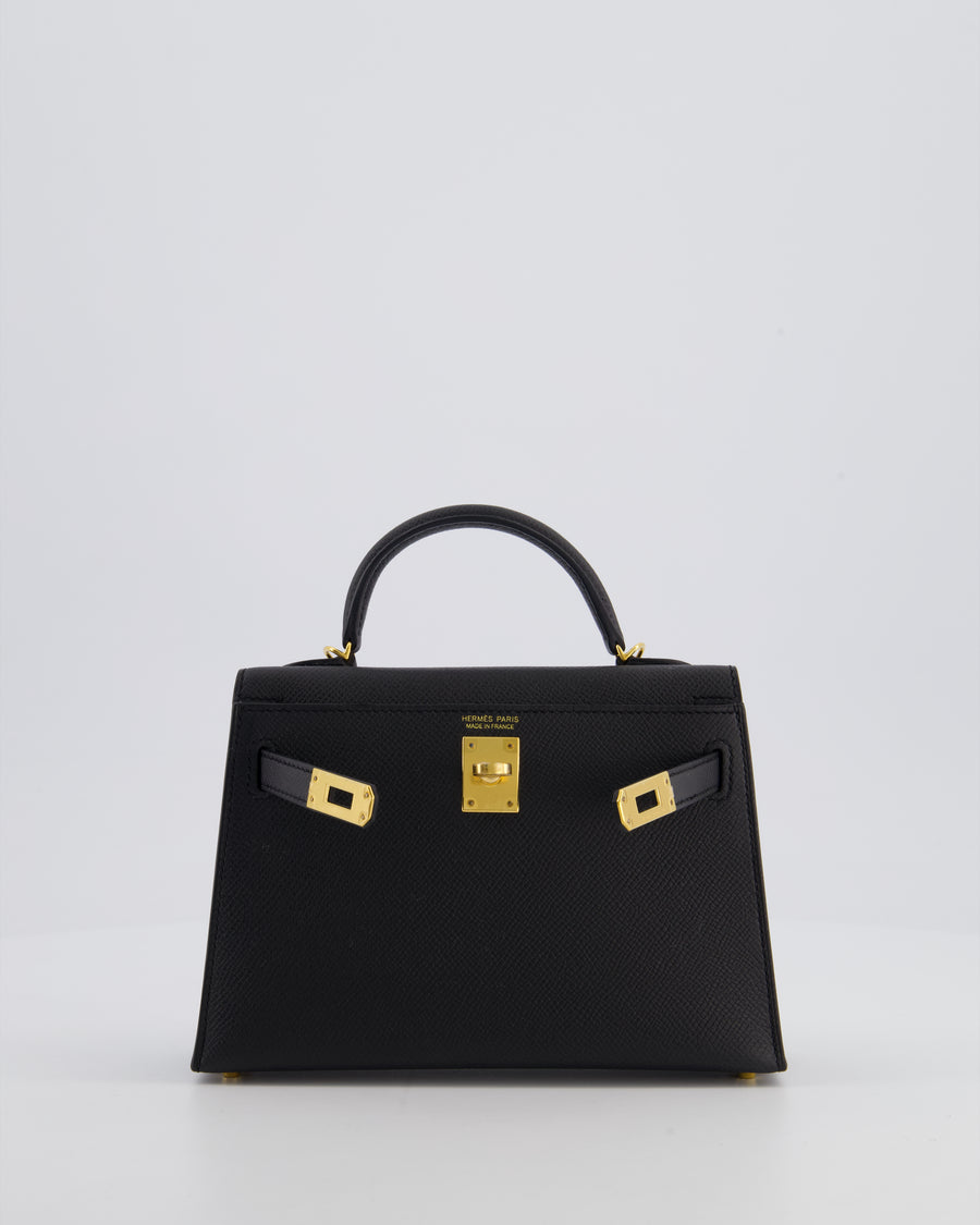 *HOT* Hermès Mini Kelly II 20 Bag In Noir Epsom Leather with Gold Hardware
