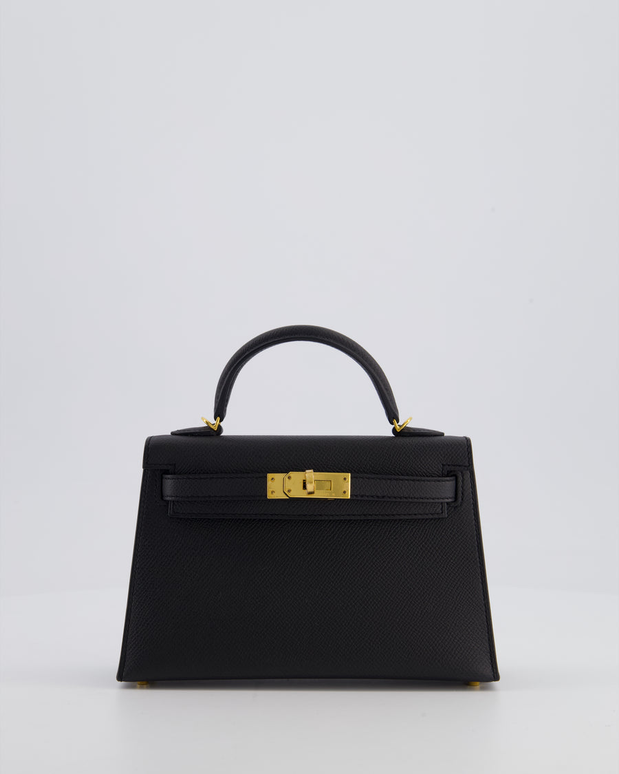 *HOT* Hermès Mini Kelly II 20 Bag In Noir Epsom Leather with Gold Hardware