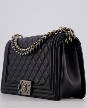 *FIRE PRICE* Chanel Black Medium Boy Bag in Lambskin Leather with Ruthenium Hardware