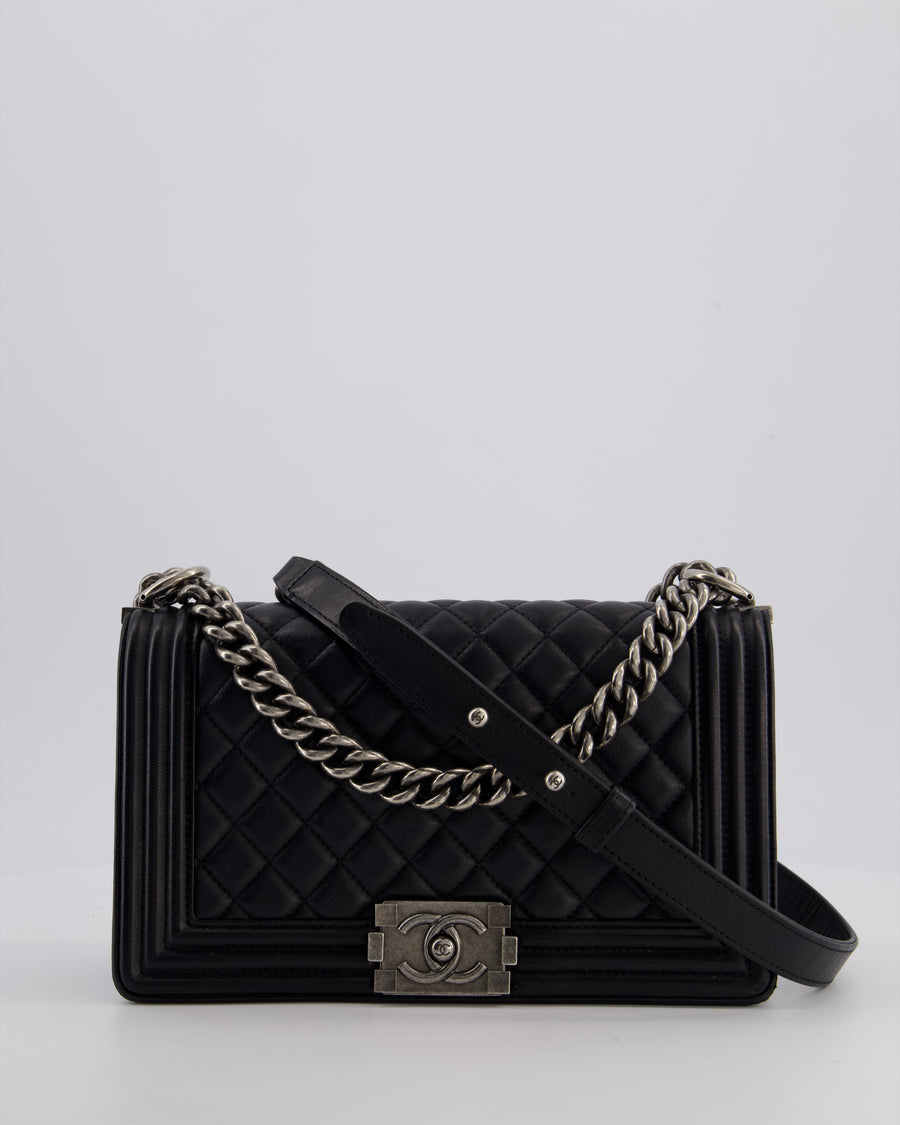 *FIRE PRICE* Chanel Black Medium Boy Bag in Lambskin Leather with Ruthenium Hardware