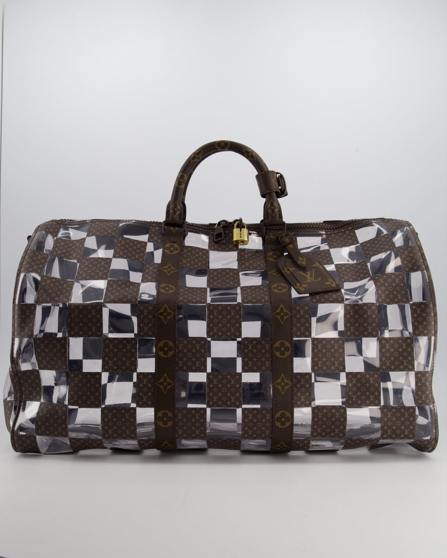 Louis Vuitton Brown Bandouliere Chessboard Keepall 50 in PVC & Monogram Coated Canvas with Matte Brown Hardware