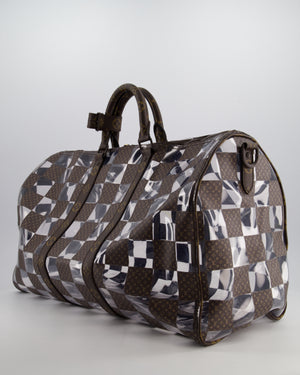 Louis Vuitton Brown Bandouliere Chessboard Keepall 50 in PVC & Monogram Coated Canvas with Matte Brown Hardware