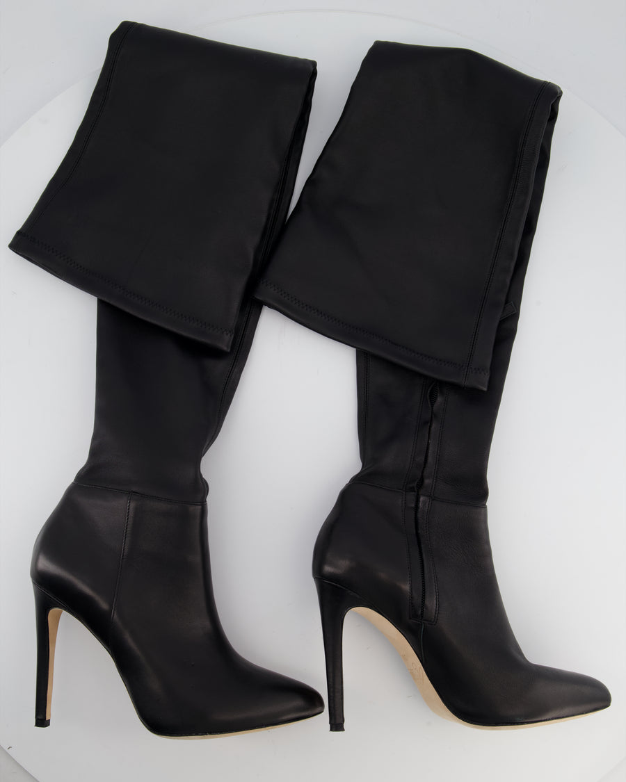 Aminah Abdullah Jillil Azizah Black Calfskin Leather Over-The-Knee Boots Size 38 (8M) RRP £890