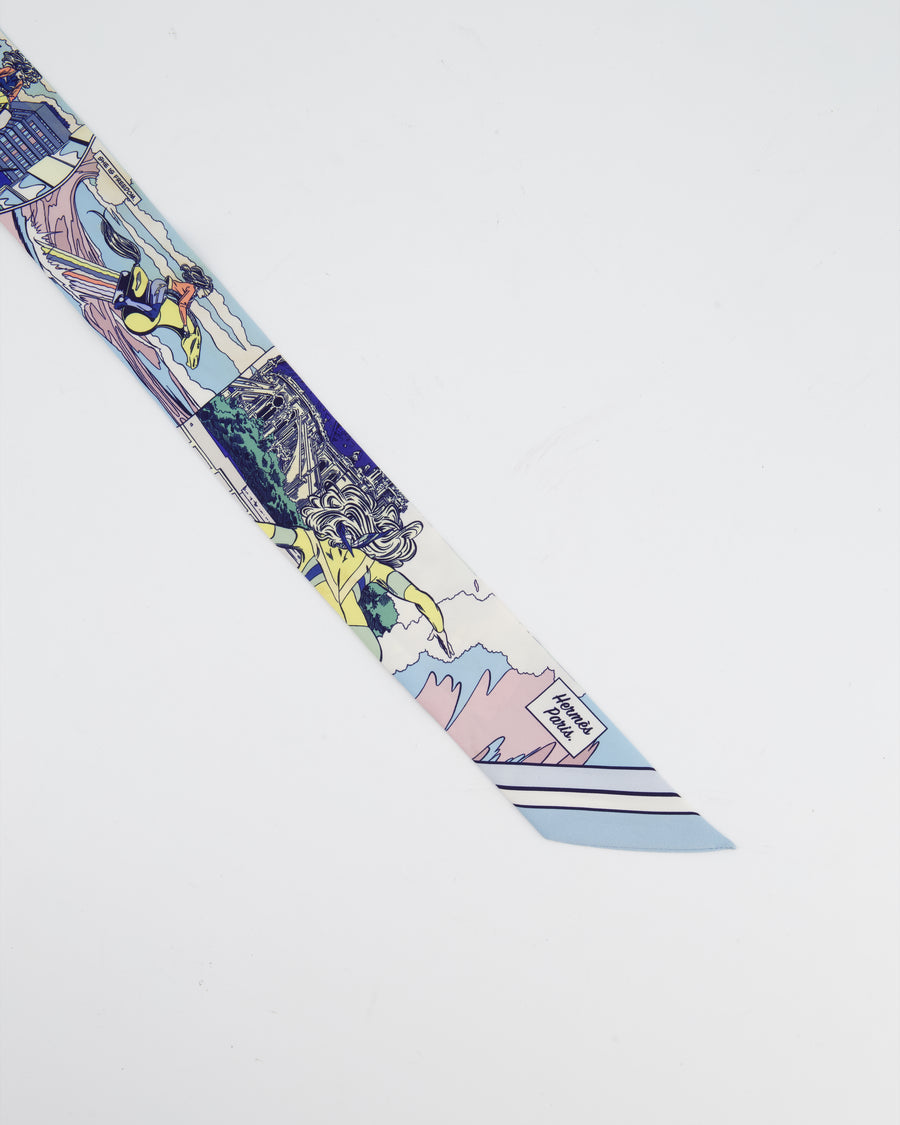 Hermès "WOW" Blue Printed Silk Twilly