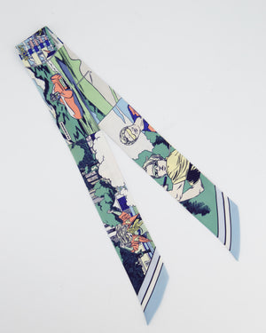 Hermès "WOW" Blue Printed Silk Twilly