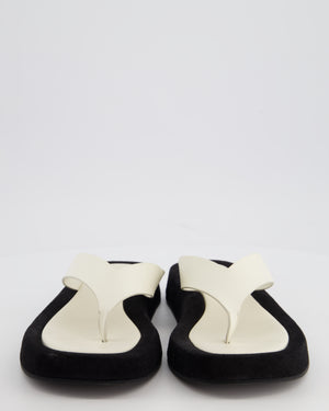 The Row Ginza White Calfskin & Black Suede Flip Flops with Suede Details Size 40