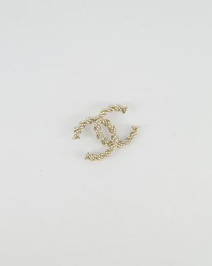 Chanel Champagne Gold and Pearl Braided CC Logo Brooch