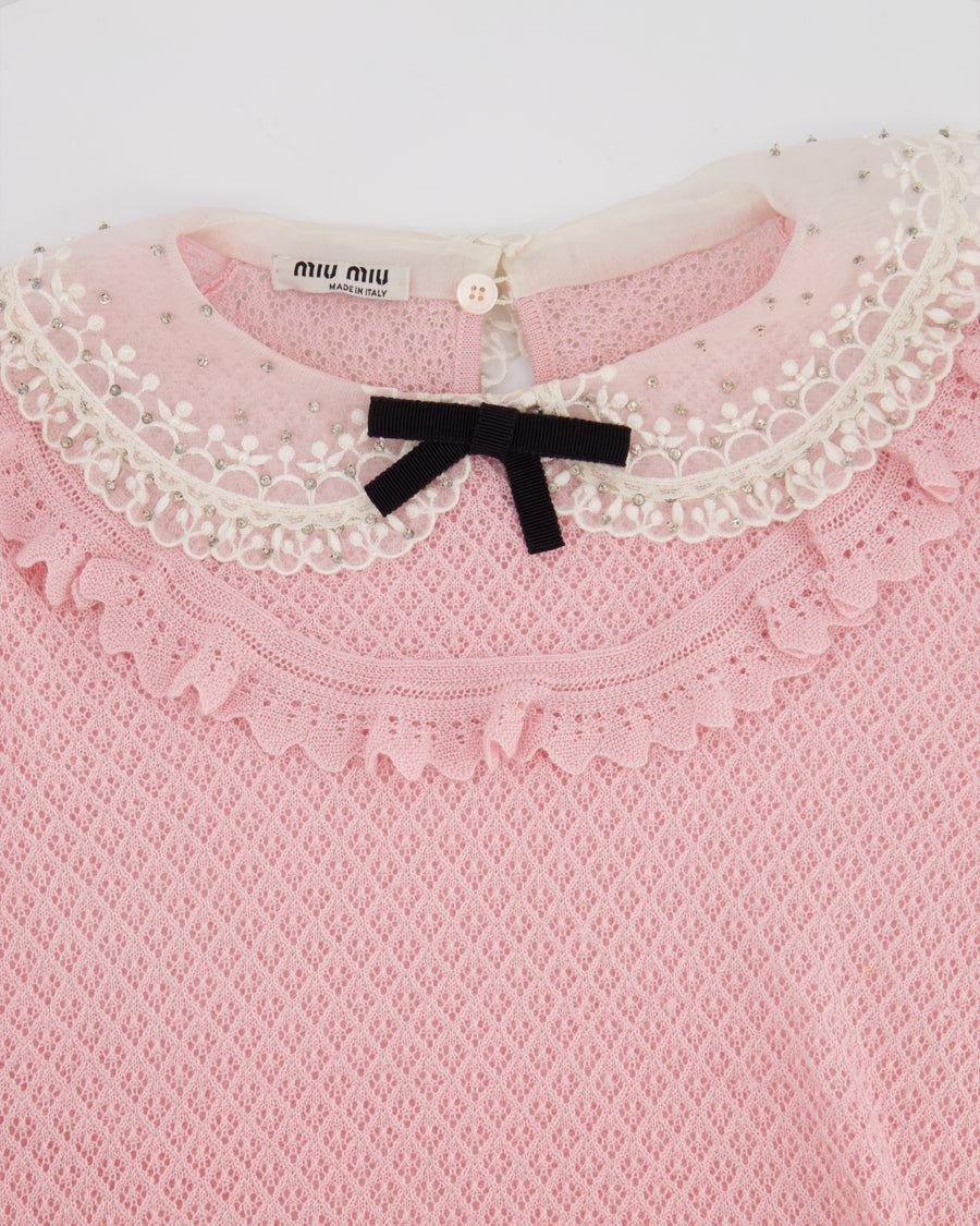 Miu Miu Baby Pink Peter Pan Collar Cashmere Knit Jumper Size IT 42 (UK 10) RRP £990