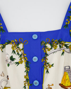 Dolce Gabbana Pasta Print White & Blue Midi Dress Size IT 38 (UK 6)