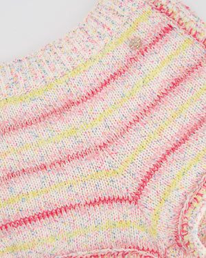 Chanel 24C Resort Pastel Pink & Yellow Sleeveless Knit Jumper and Shorts Set with Cupid Heart "Coco" Detail Top Size FR 34 (UK 6)