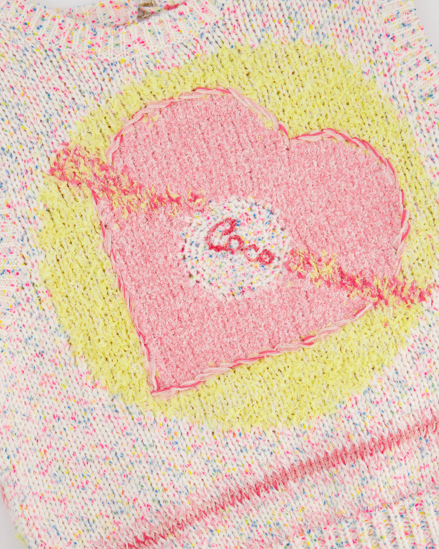 Chanel 24C Resort Pastel Pink & Yellow Sleeveless Knit Jumper and Shorts Set with Cupid Heart "Coco" Detail Top Size FR 34 (UK 6)
