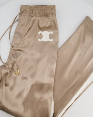 Celine Beige Silk Track Pants with Triomphe Logo and Stripe Detail Size FR 34 (UK 6)