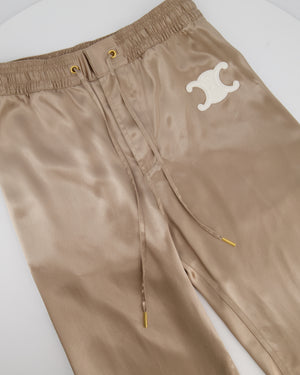 Celine Beige Silk Track Pants with Triomphe Logo and Stripe Detail Size FR 34 (UK 6)
