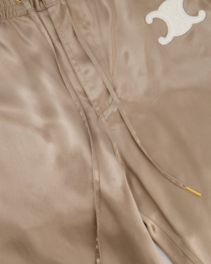 Celine Beige Silk Track Pants with Triomphe Logo and Stripe Detail Size FR 34 (UK 6)