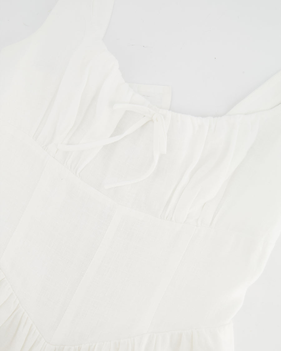 Reformation White Linen Balia Midi Dress with Corset Detail Size US 4 (UK 8)