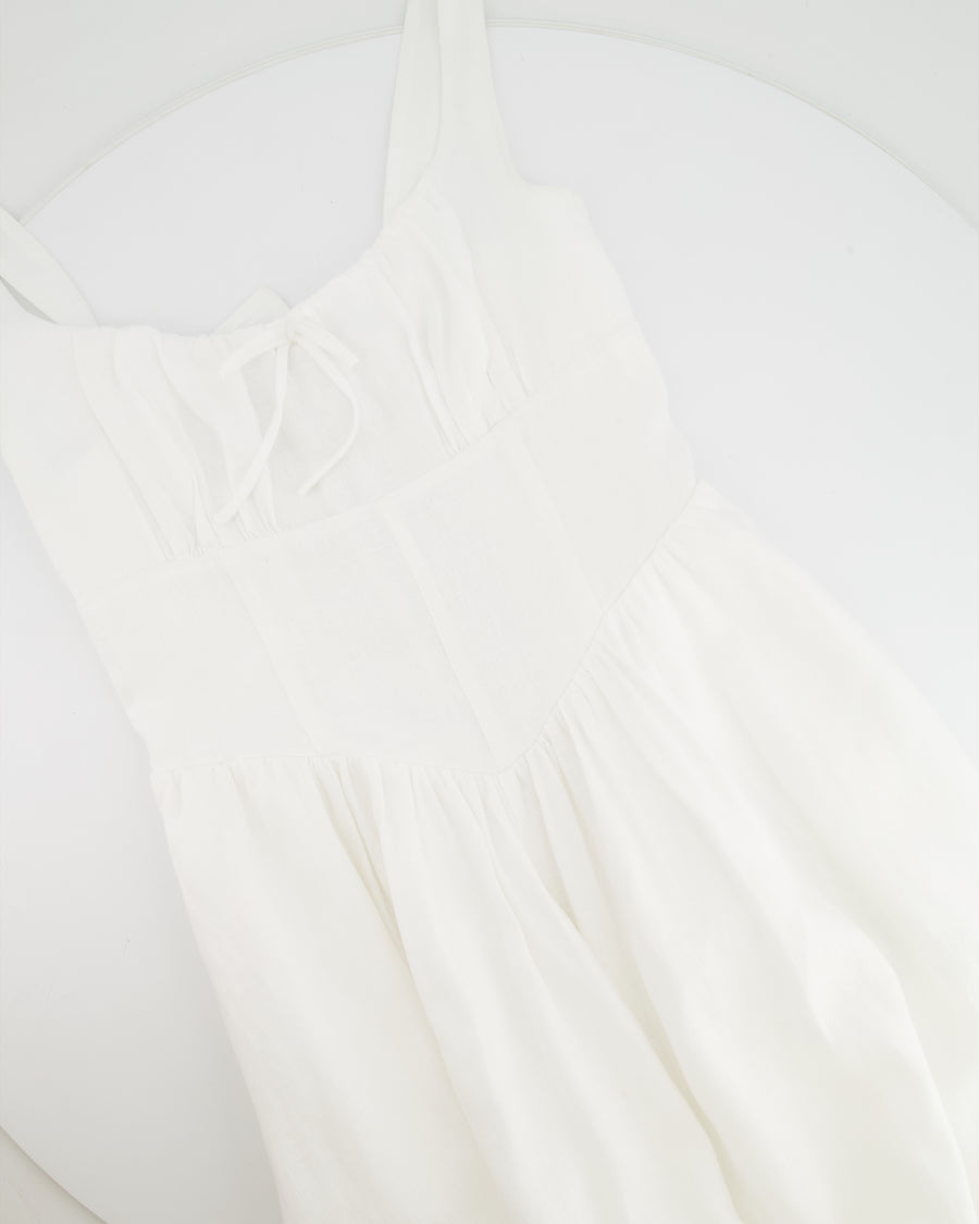 Reformation White Linen Balia Midi Dress with Corset Detail Size US 4 (UK 8)