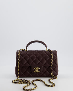 Chanel Mini Rectangular Top Handle Bag in Dark Burgundy Lambskin Leather with Champagne Gold Hardware