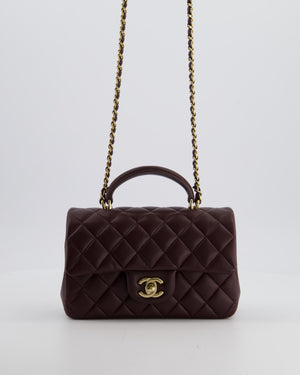 Chanel Mini Rectangular Top Handle Bag in Dark Burgundy Lambskin Leather with Champagne Gold Hardware