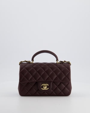 Chanel Mini Rectangular Top Handle Bag in Dark Burgundy Lambskin Leather with Champagne Gold Hardware